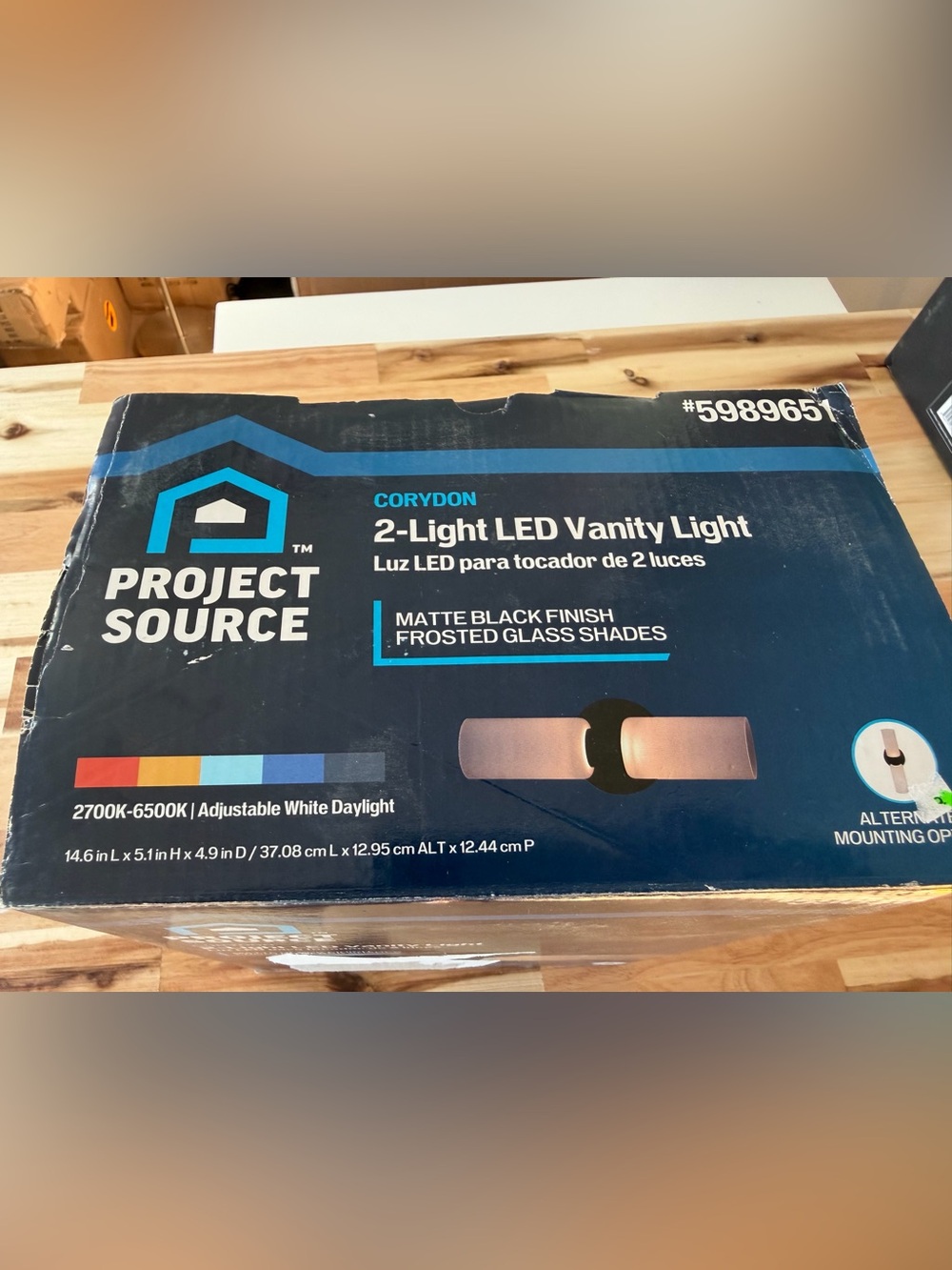 New project source corydon Matte Black LED Vanity Light Frosted Glass Shades